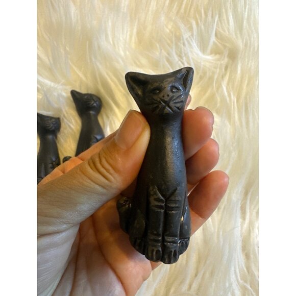Vintage Black Clay Set of 3 Ceramic Cats Sitting Art Pottery Cat Lady Decor - Picture 4 of 8
